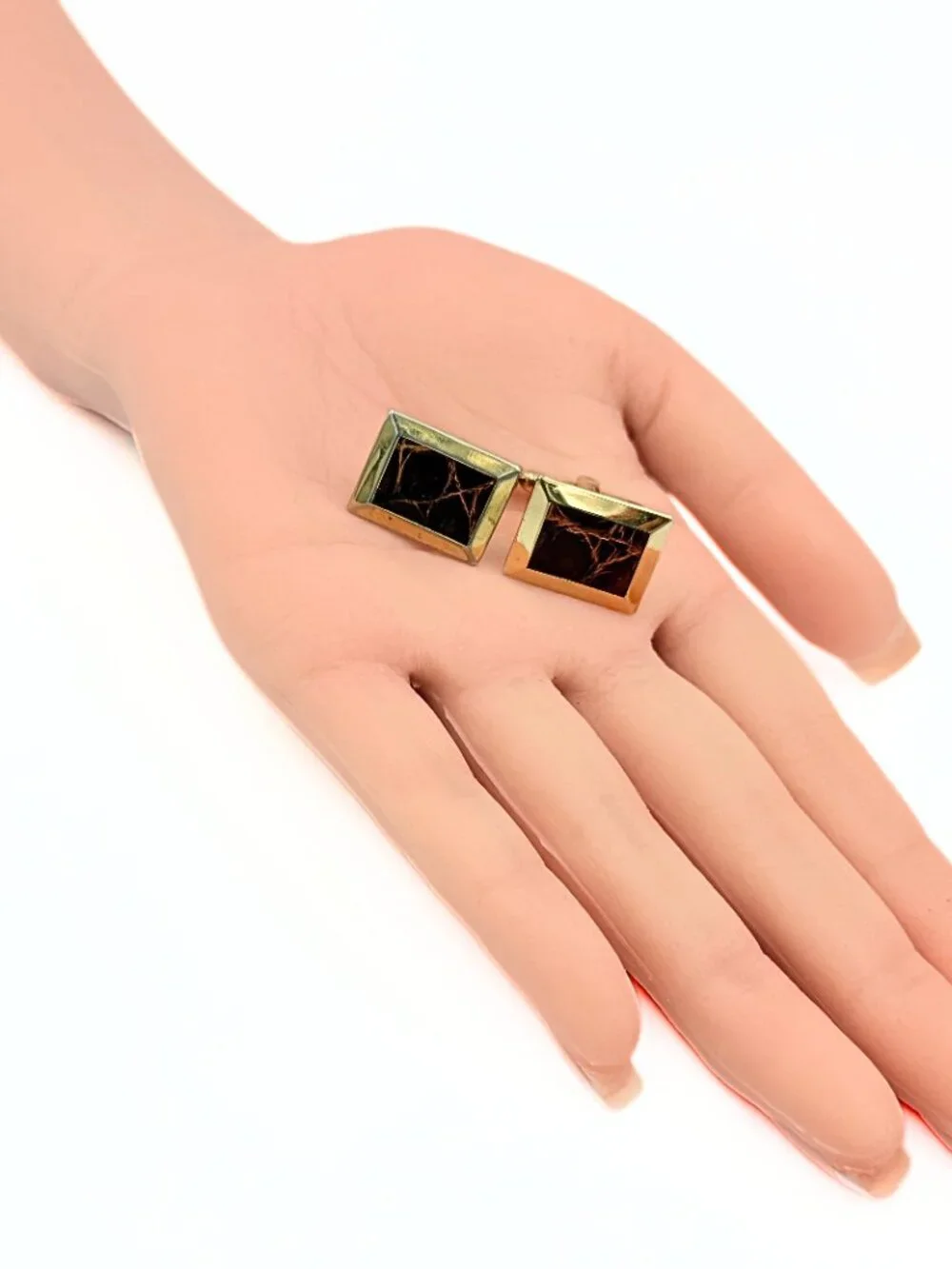 Hickok Signed MCM Brown Crocodile skin Leather Gold Plate Cufflinks